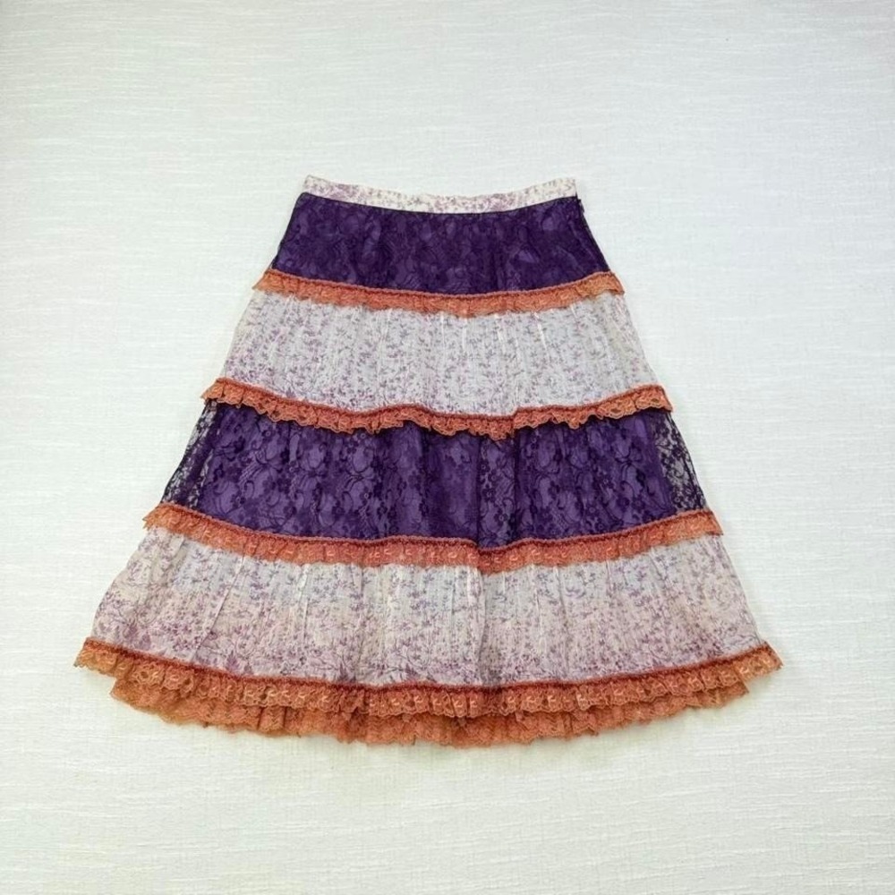 Y2K Fairycore Lace Tiered Mini Skirt Whimsigoth Mori Girl‎ Boho S M shimmer